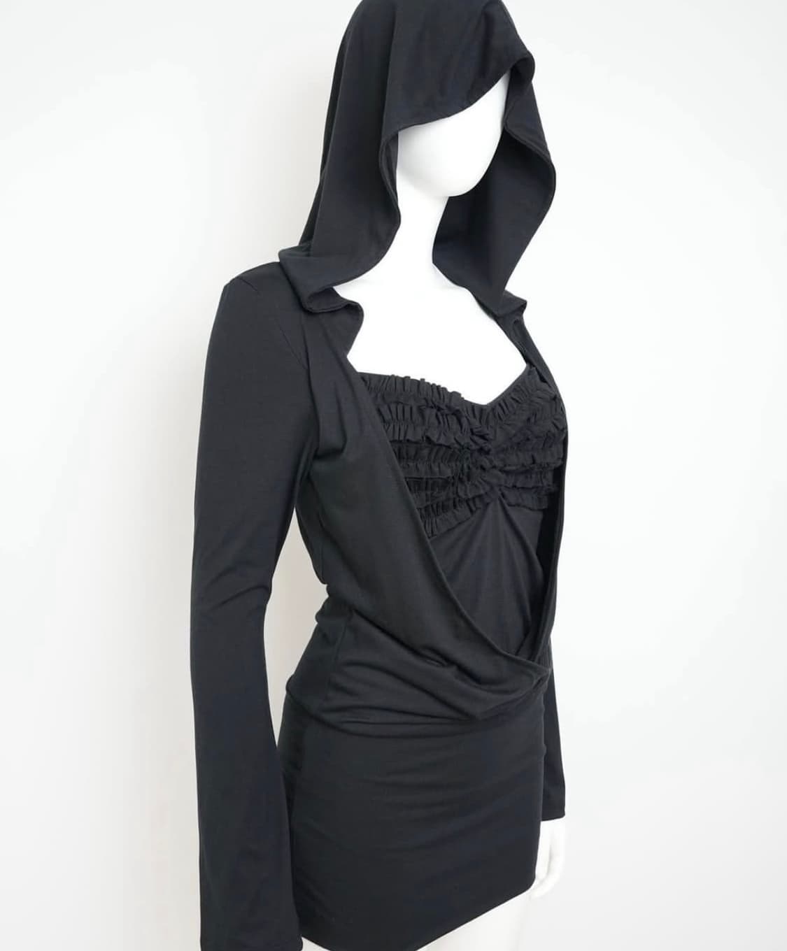 엘프엘프엘프 드레이프 후디 드레스 블랙 상품이미지1