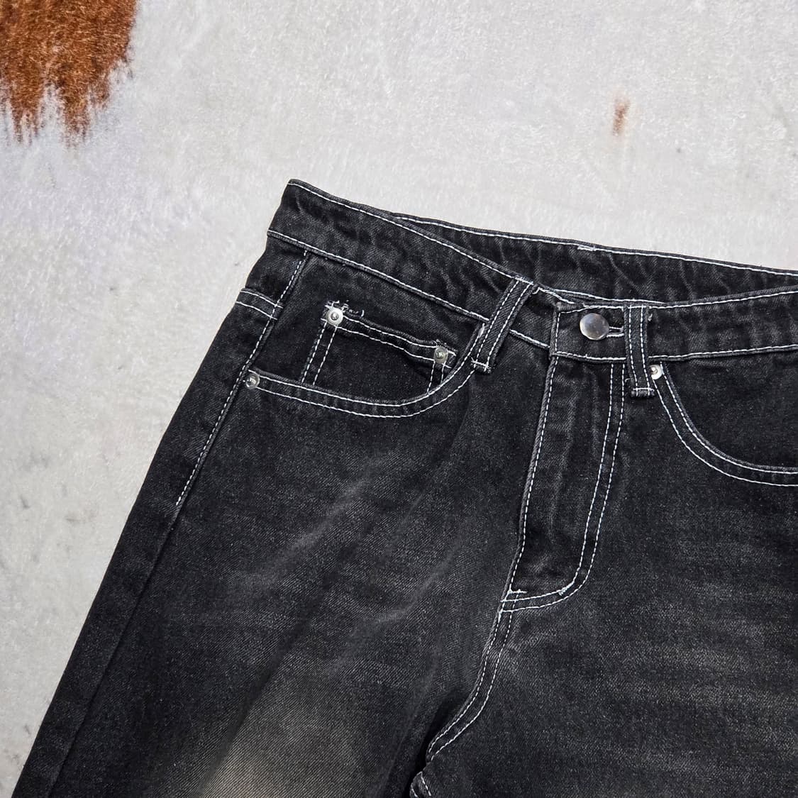 빈티지 흑청 워싱 와이드 데님팬츠 상품이미지2