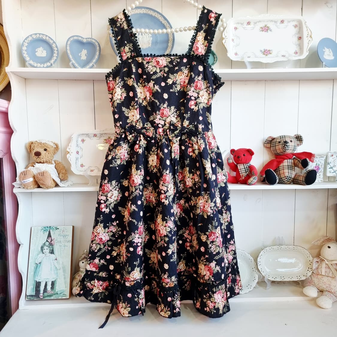 플라워 패턴 뷔스티에 원피스 블랙 상품이미지4