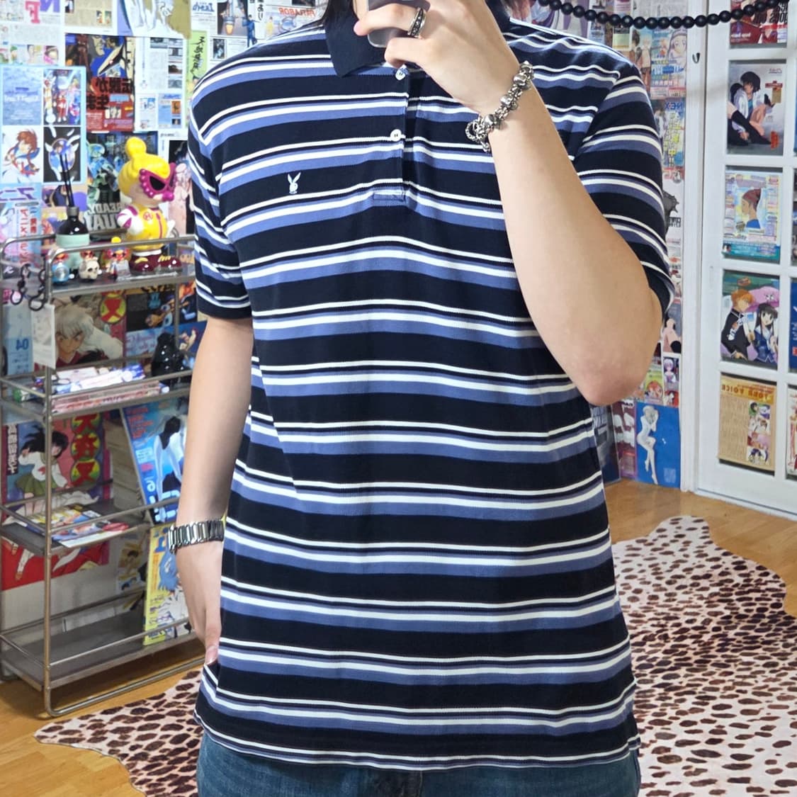 플레이보이 블루 단가라 PK반팔 상품이미지2