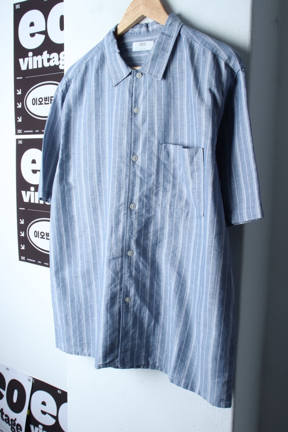 (L-XL) 유니클로 반팔 카라 티셔츠 셔츠 남방 스트라이프-H33197 상품이미지1