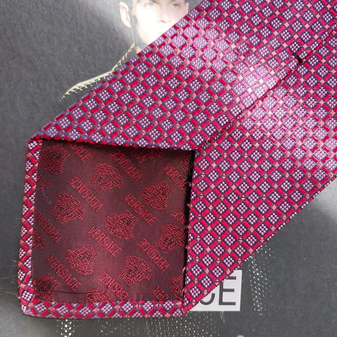 베르사체 실크 레드 자카드 넥타이 9cm A+등급 K2498 상품이미지8