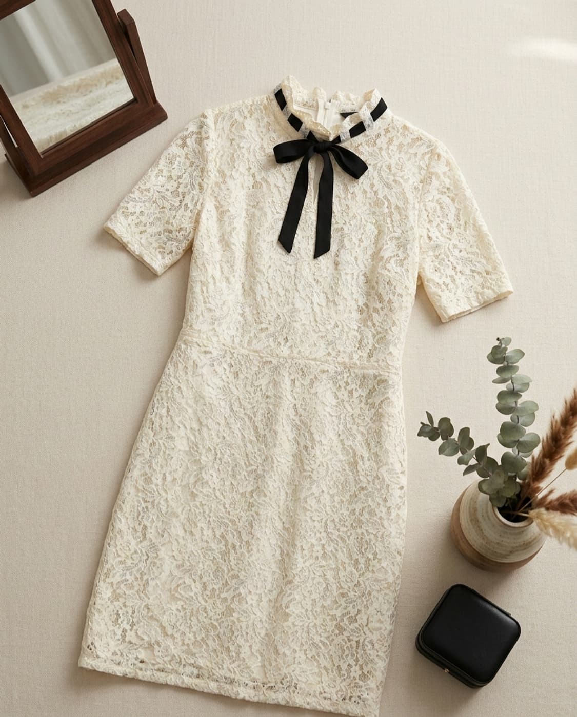 [Sandro/정품] 산드로 레이스 리본 미니 원피스 (상태 최상) 상품이미지1