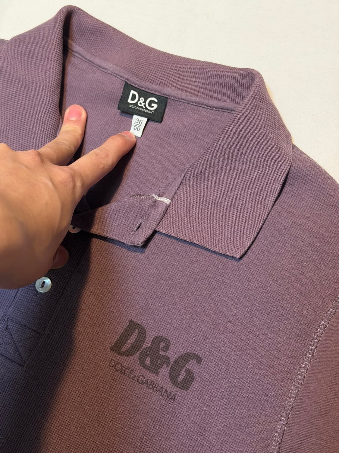 00s 돌체앤가바나 아카이브 D&G 로고 와플 반팔 카라티 워시드 퍼플 상품이미지2