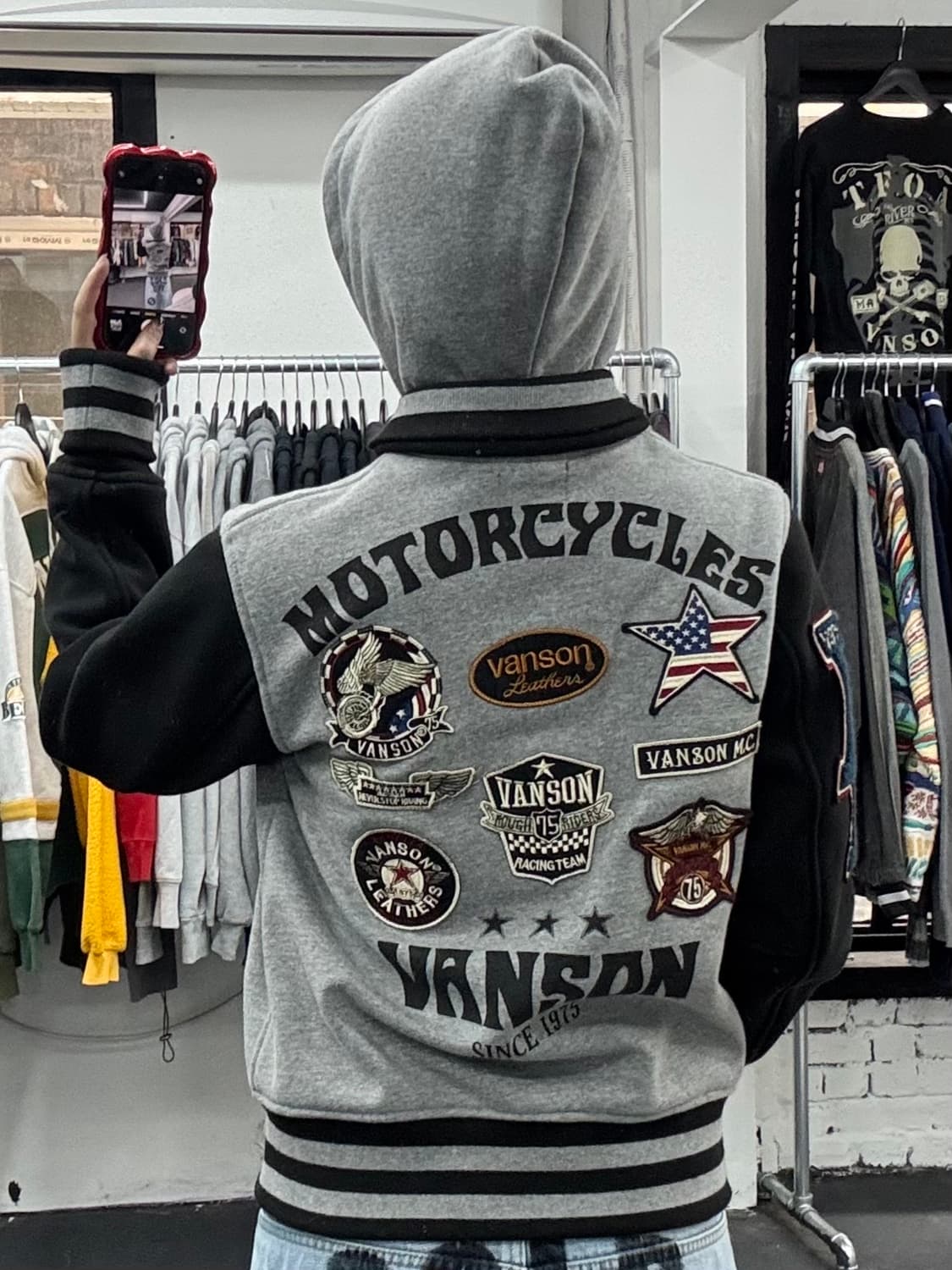 밴슨 레더 패치워크 후드 바시티 상품이미지2