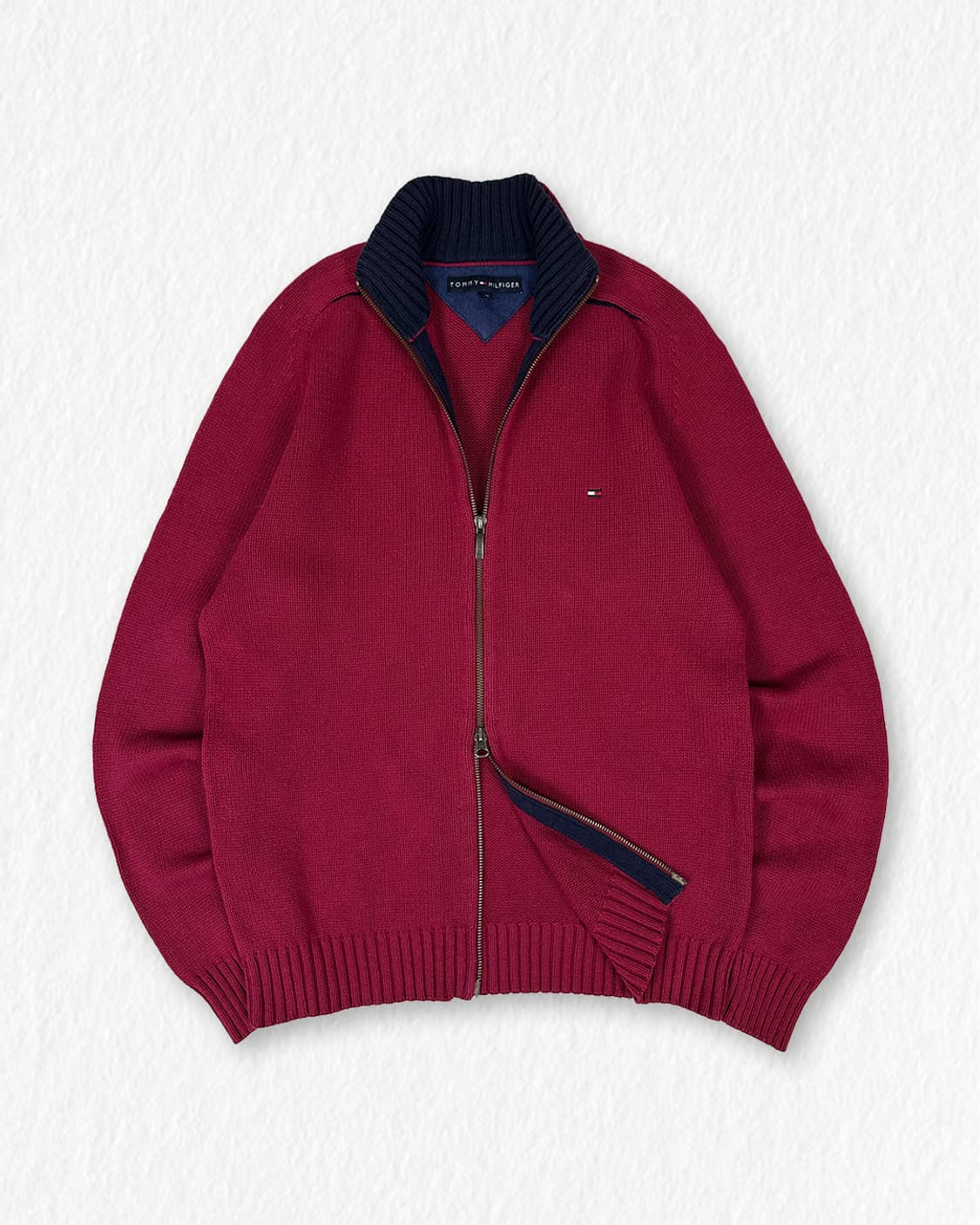 타미힐피거 버건디 니트 집업 상품이미지1
