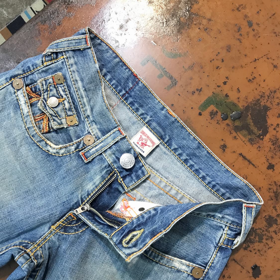 USA 트루릴리전 로우라이즈 플레어핏 연청 데님 팬츠 허리 31 32  상품이미지5