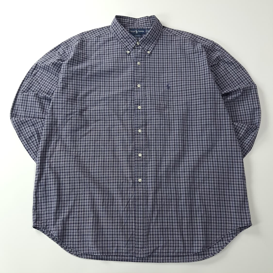 CK327 2XL 폴로 90s 다크네이비 마이크로 타탄체크 셔츠 남방 상품이미지1