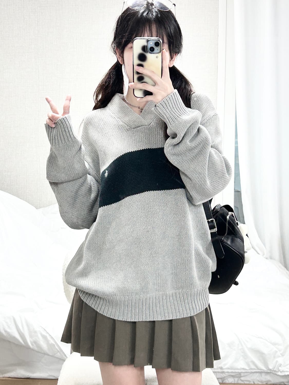 폴로스포츠 그린배색 그레이 숄카라 니트 상품이미지4