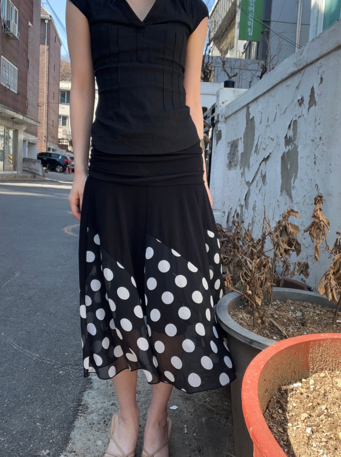 도트 무늬 롱 스커트 상품이미지2