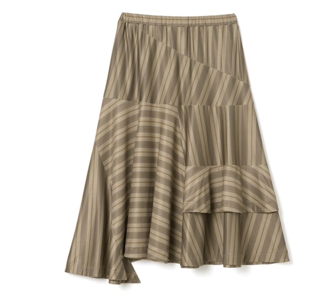 밀로우먼 어시메트릭 스트라이프 미디 스커트 - 카키브라운 상품이미지4