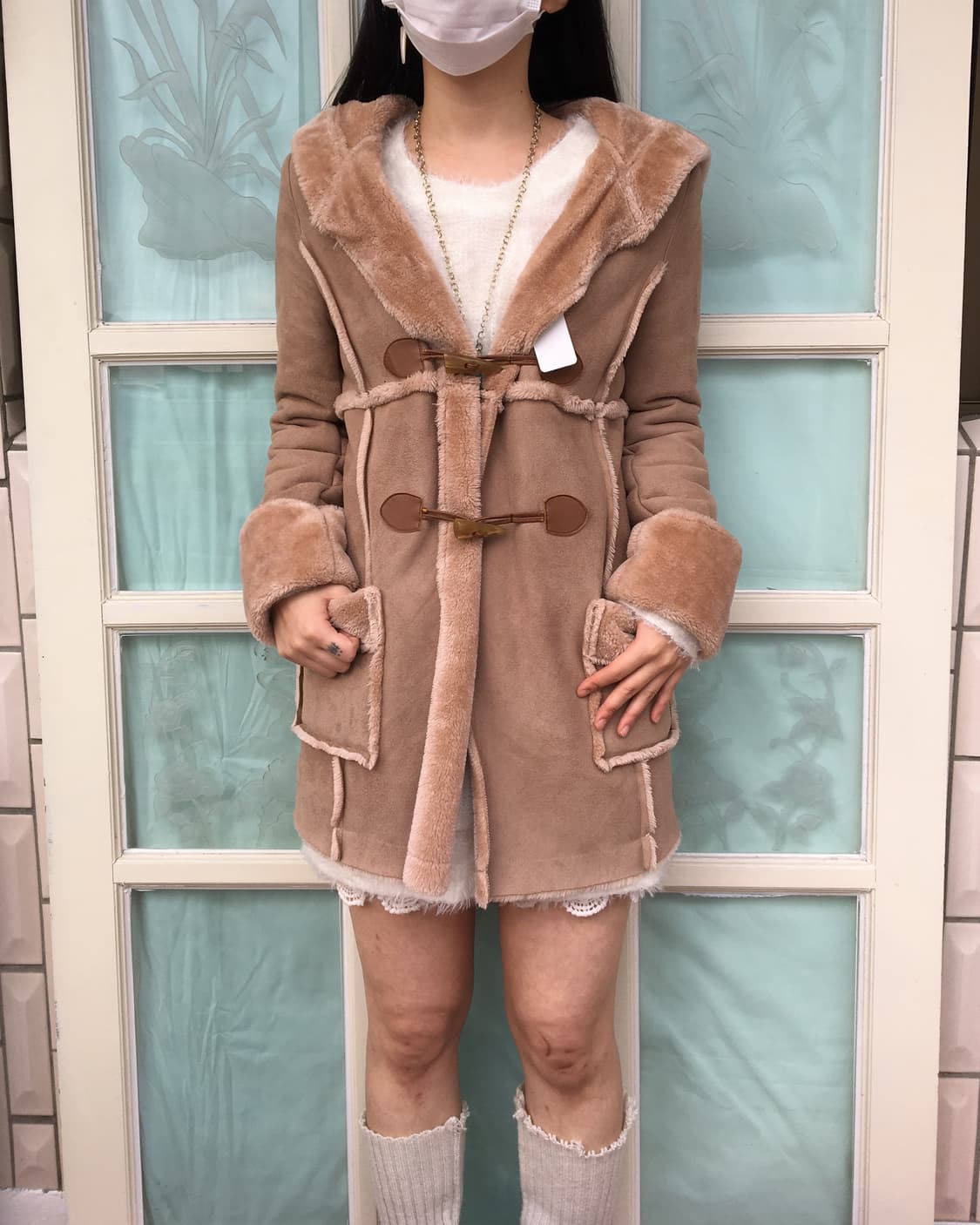 Fake fur duffle button hood coat 상품이미지1