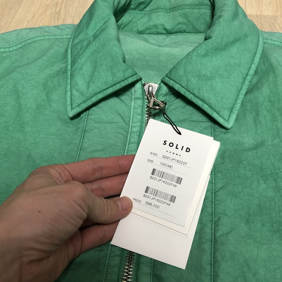 (48) 새상품 솔리드 옴므 23 SS 그린 가먼트 다이드 자켓 상품이미지4