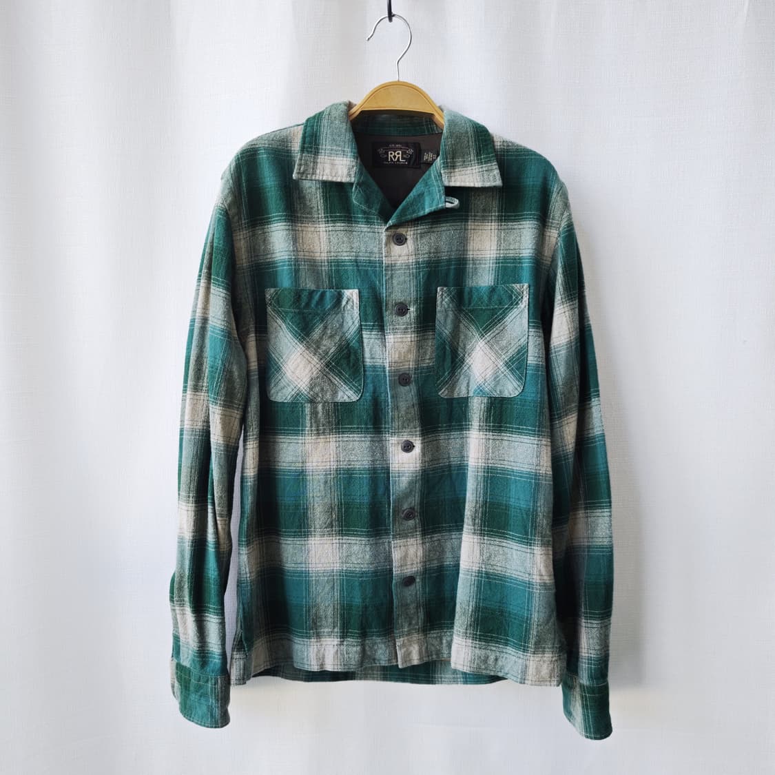 더블알엘 RRL 랄프로렌 플란넬 플래드 오픈카라 셔츠 그린 XS 상품이미지1