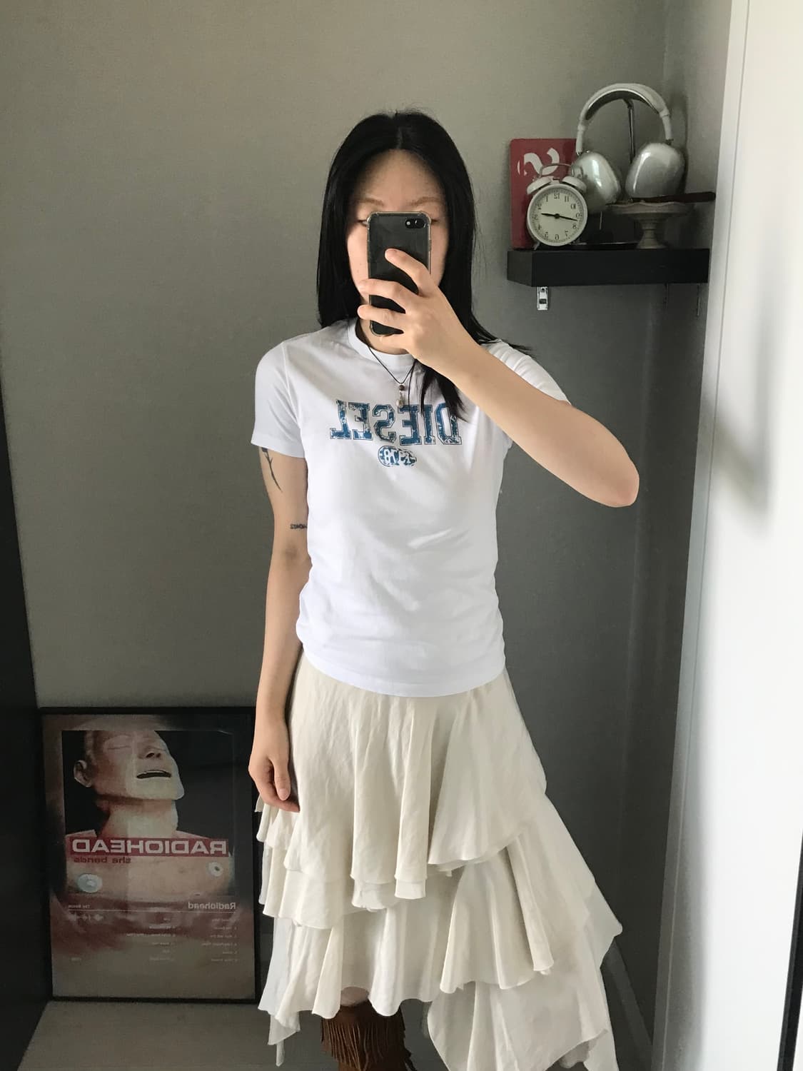 디젤 중앙 프린팅 화이트 반팔티 상품이미지2