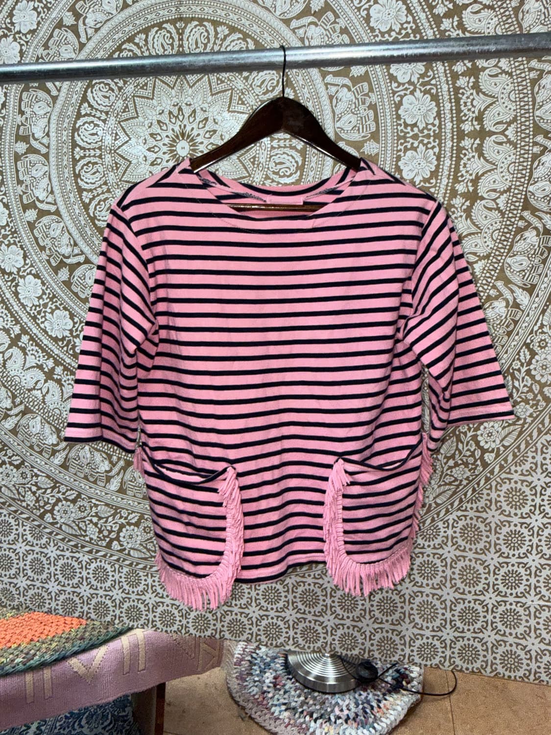 빈티지 여성 스트라이프 7부 반팔티  상품이미지2