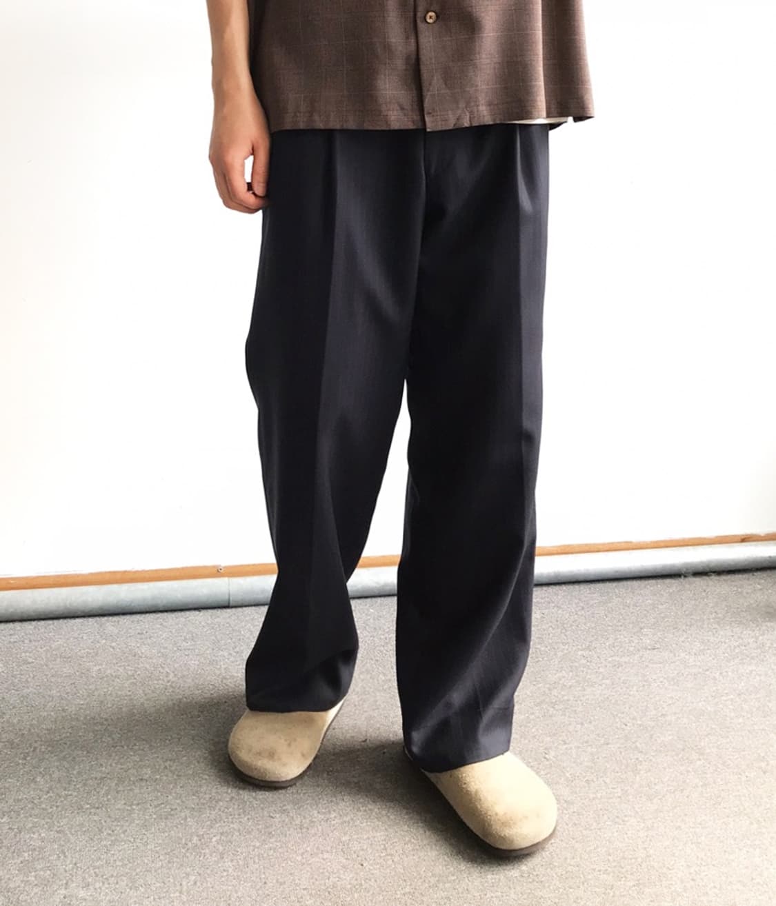 일본 빈티지 다크 네이비 원 턱 스트라이프 울 슬랙스 상품이미지2