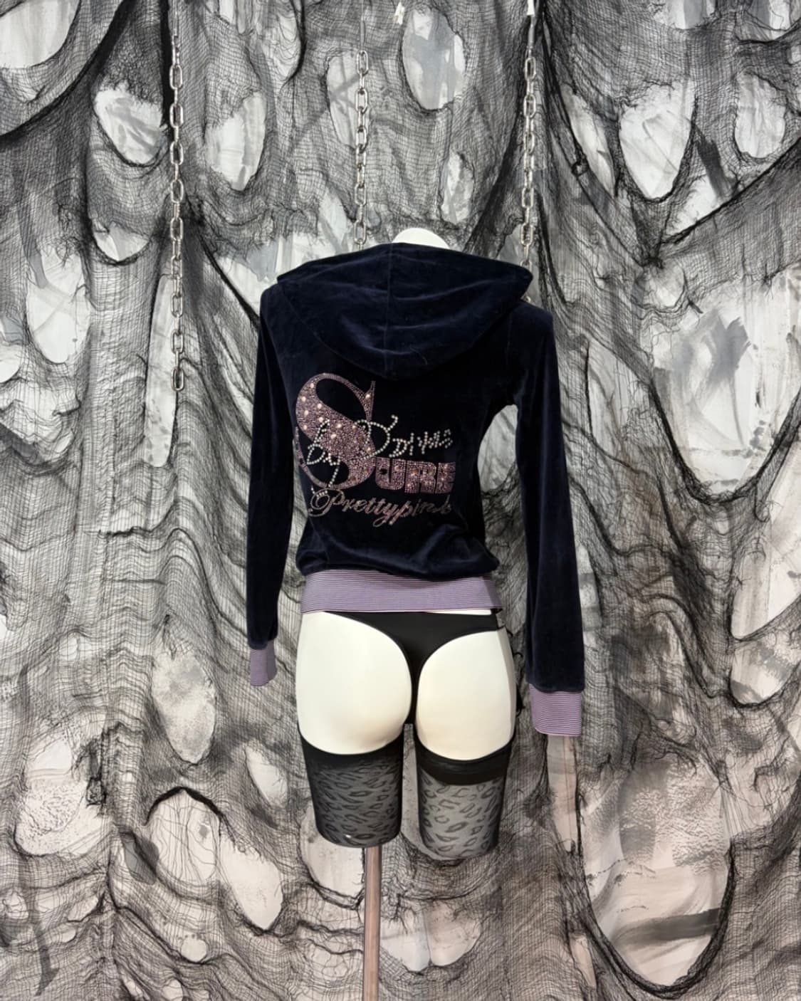 00‘s cubic Detail Velvet Hoodie Zip up 상품이미지1