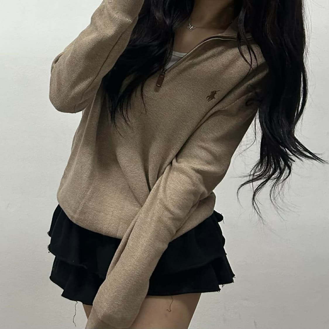 폴로 랄프로렌 베이지 핀터깔 하프 집업 코튼 니트(M) 상품이미지3