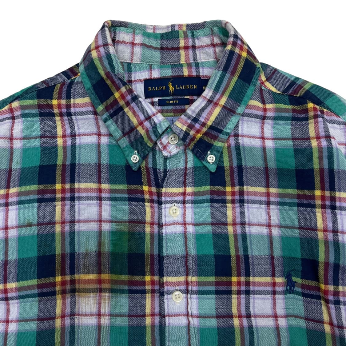 폴로 랄프로렌 네이비포니 타탄체크 린넨 셔츠 XL 상품이미지4