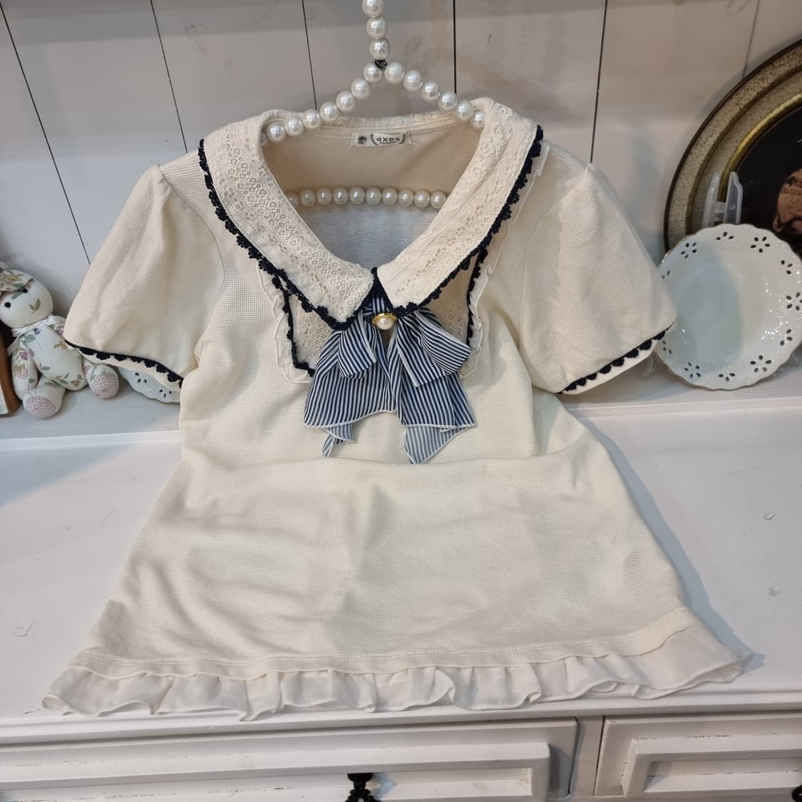 axes femme(악세즈팜) 마린 리본 레이스 블라우스 상품이미지1