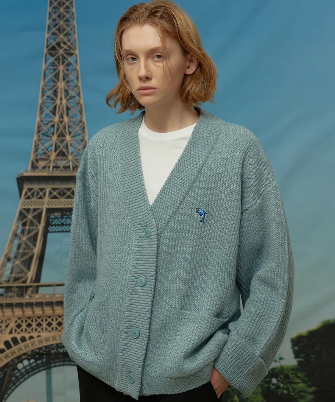 와이케이 돌핀자수 오버핏 가디건 소라 상품이미지1