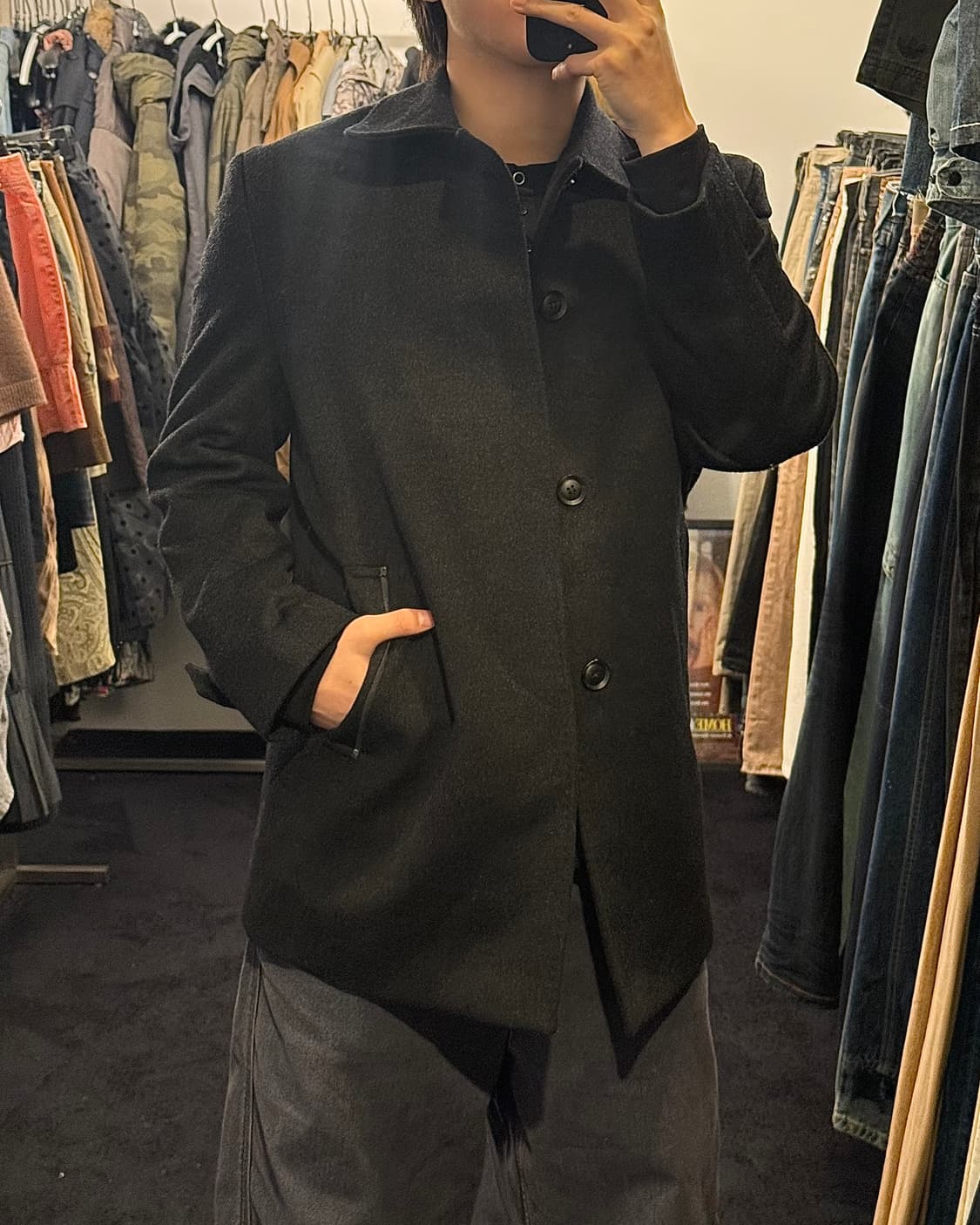 Mig 울 모 캐시미어 혼방 블랙 검정 숏 코트 95 m 카라 발마칸 상품이미지1