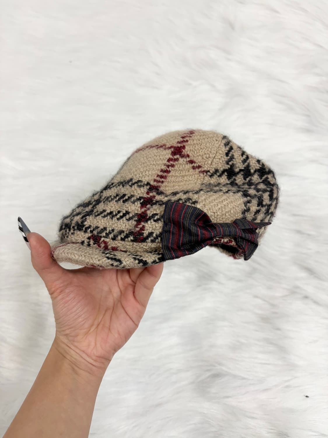 너드 라떼갸루 니트 체크 베레모 상품이미지2