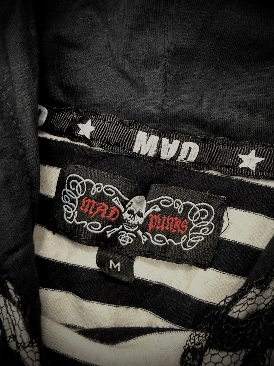 Mad Punks 버니 이어 스트라이프 펑크 크로스 후드 반팔 티셔츠 상품이미지9