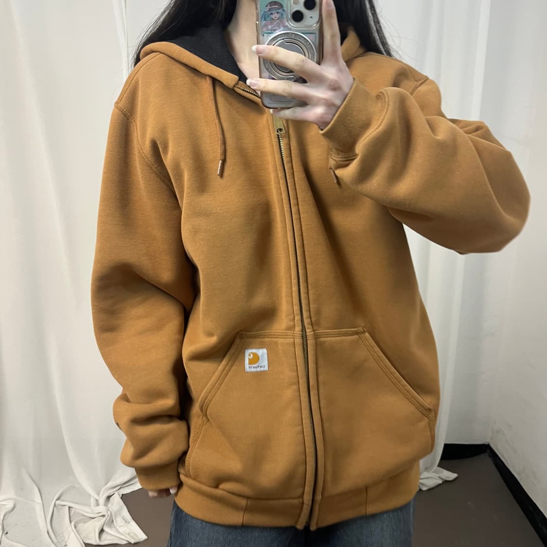 Carhartt camel brown thermal zip-up hood 상품이미지3