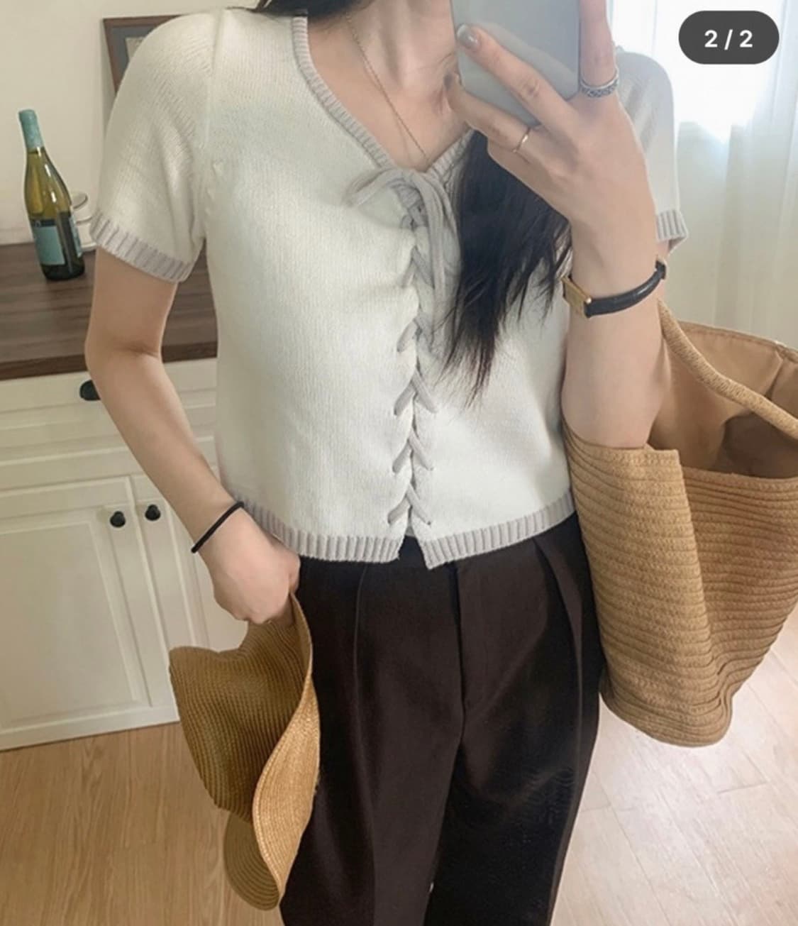 레터프롬문 튤립 라인 아일렛 코튼 가디건 (화이트) 상품이미지1