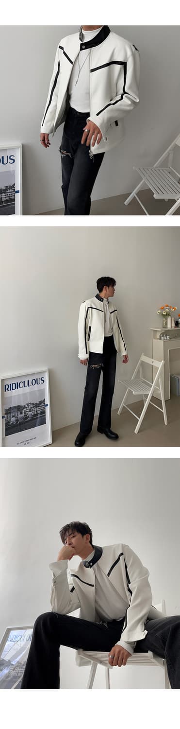 빈티지 화이트 레더 자켓 M  상품이미지1