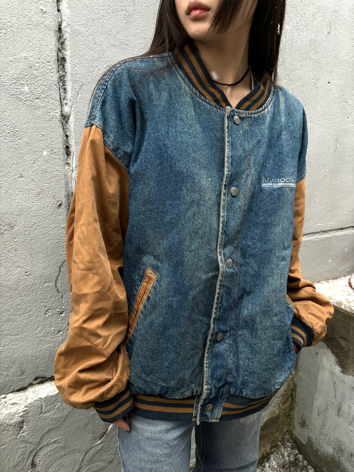 90s old vintage denim varsity jacket 상품이미지3