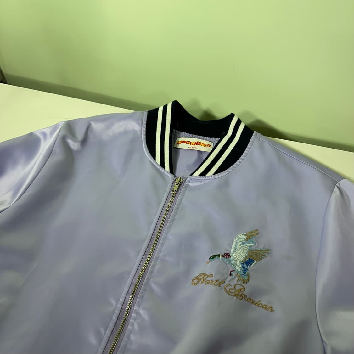 M 원더마켓 오버핏 라이트퍼플 청둥오리자수 스카쟌자켓 상품이미지5