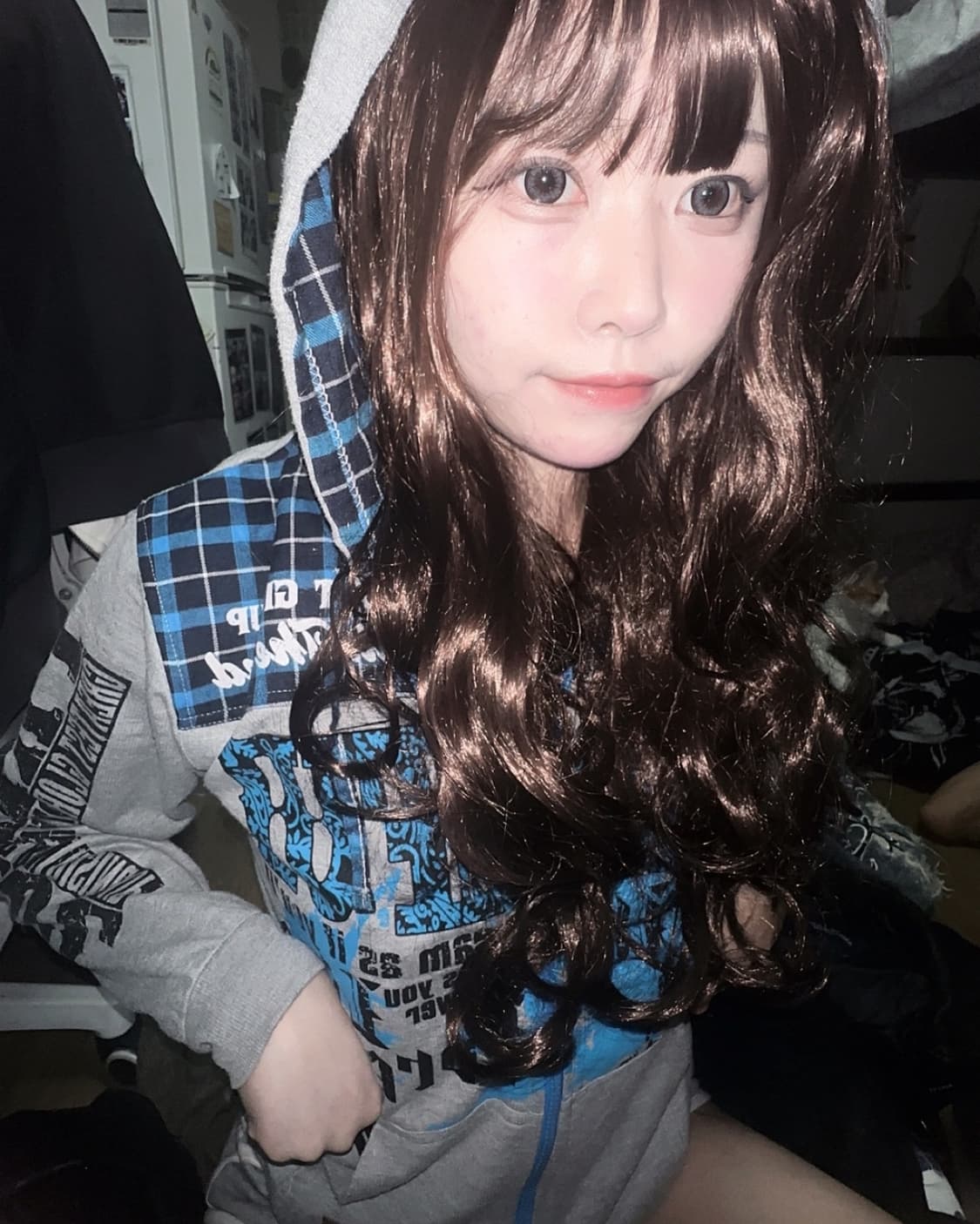 블루레터링체크펑크후드집업 상품이미지2