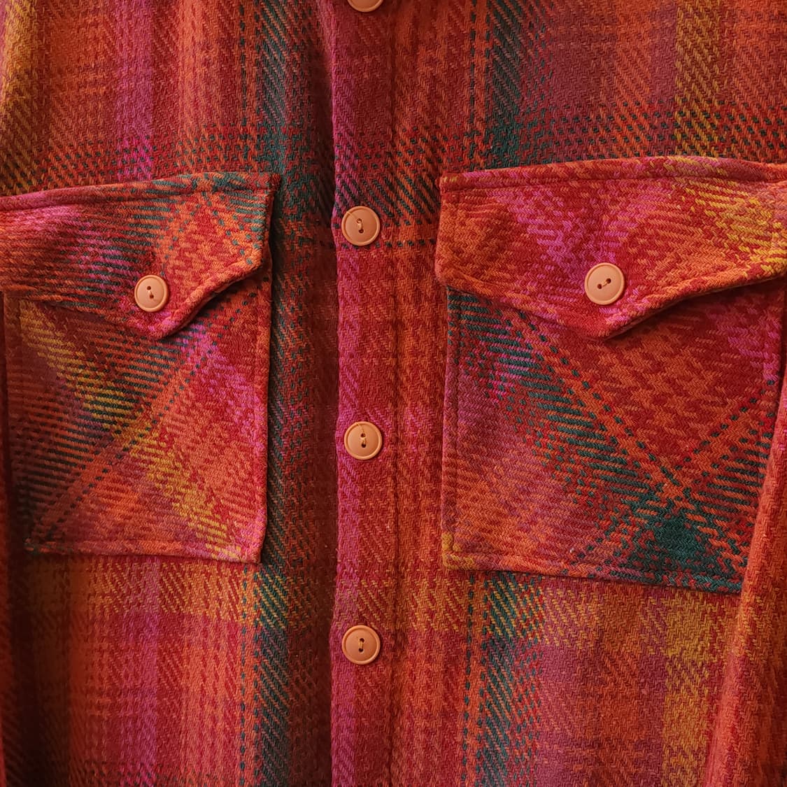 90s 아메리칸 빈티지 체크셔츠 헤비 플란넬 워크셔츠 레드 비비드 L 상품이미지6