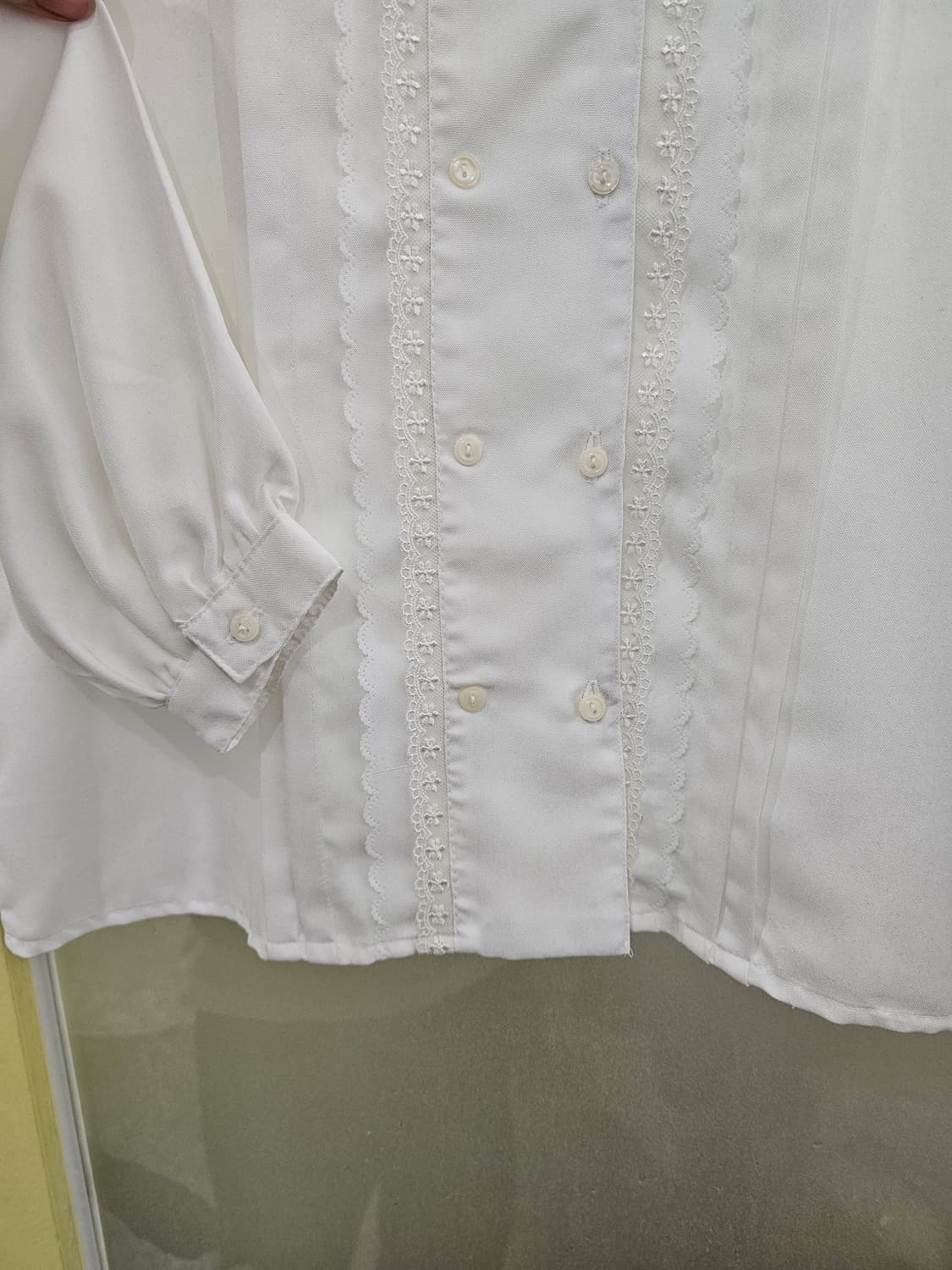 Japan 화이트 더블 레이스 핀턱 블라우스 상품이미지4