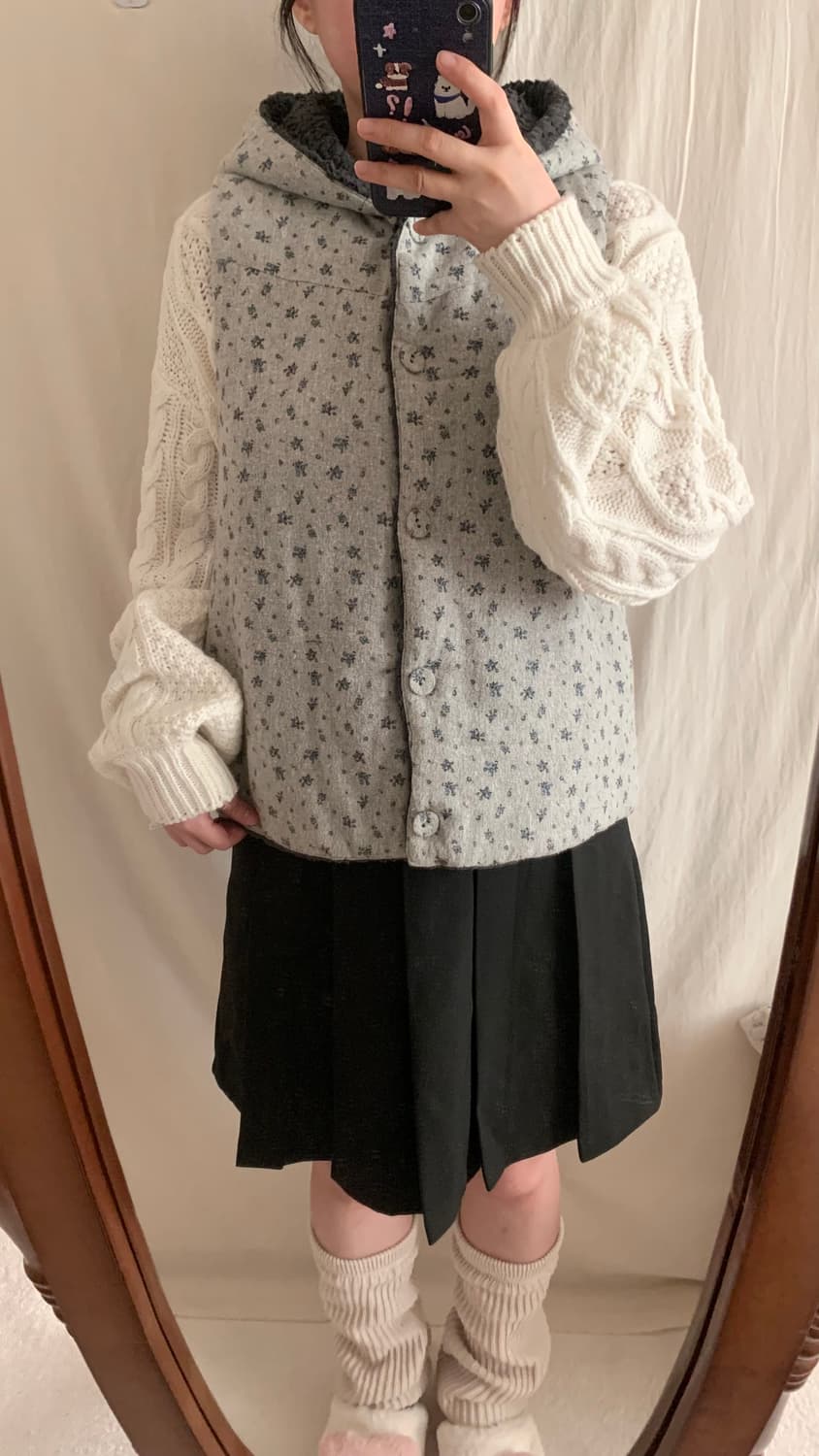 잔꽃 양털 후드 조끼 상품이미지6