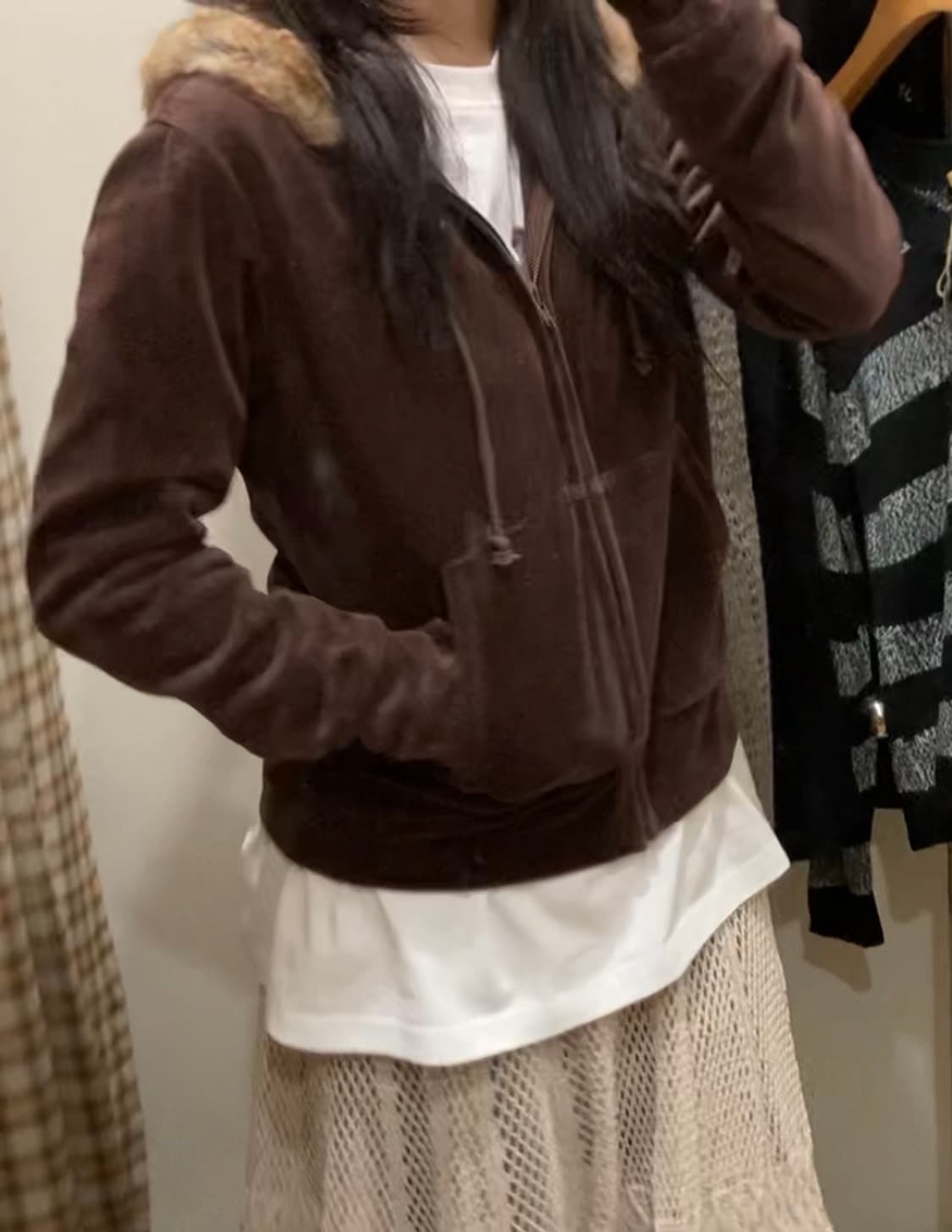 브라운 퍼후드집업 상품이미지2