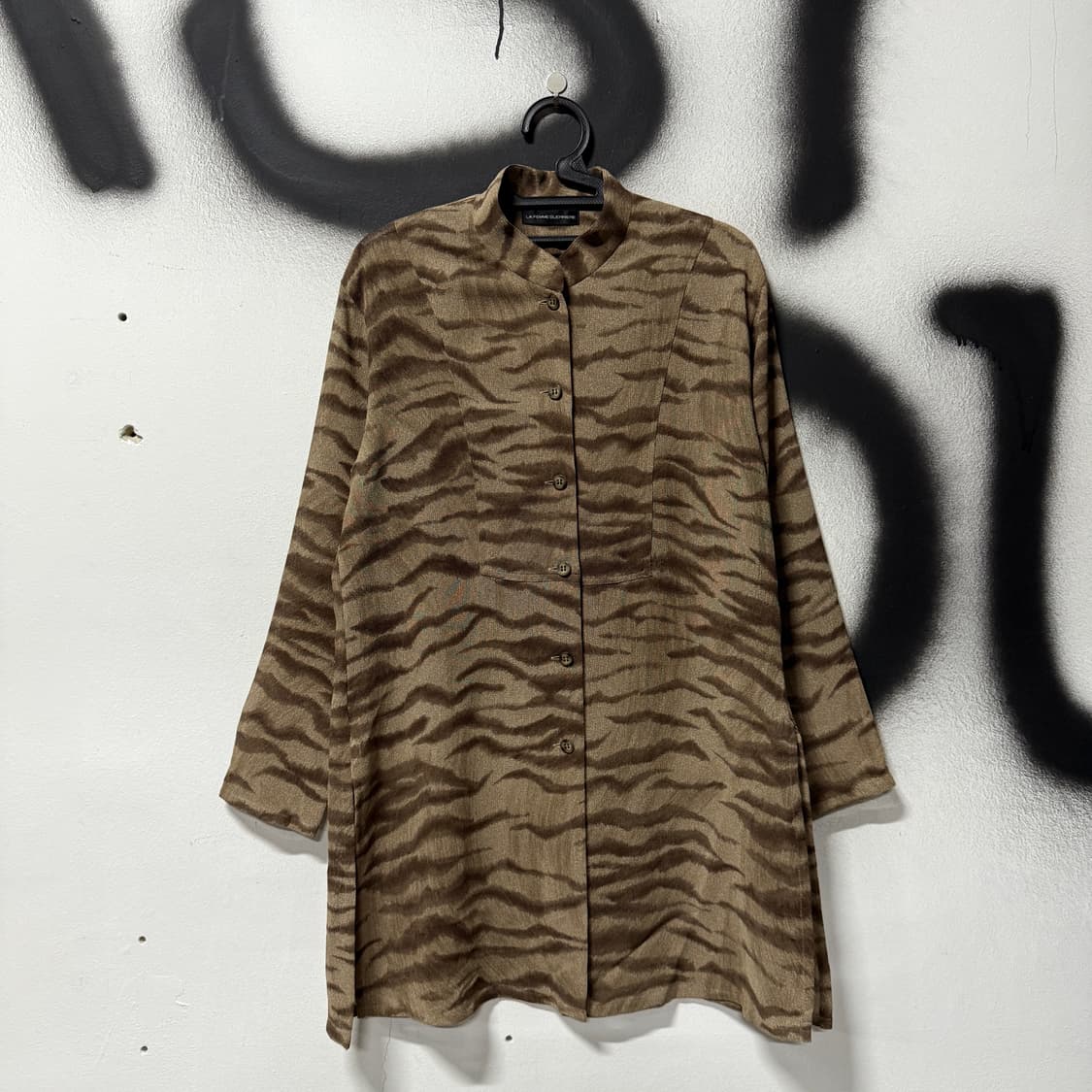 VTG 빈티지 지브라 애니멀 패턴 차이나 카라 롱 셔츠 상품이미지1