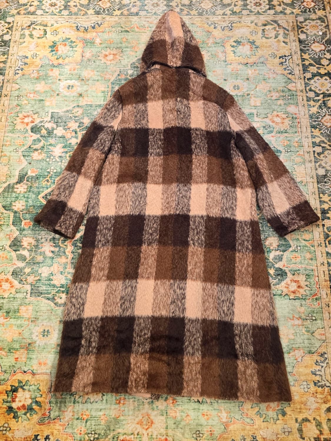 빈티지 체크 모 후드 롱코트 상품이미지8