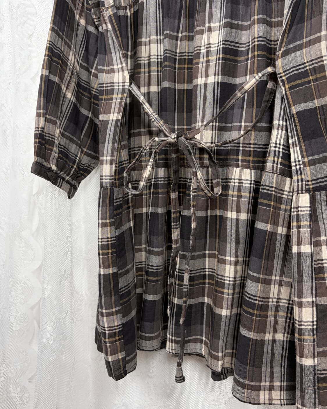 Brown Check Babydoll Mini Dress 상품이미지5