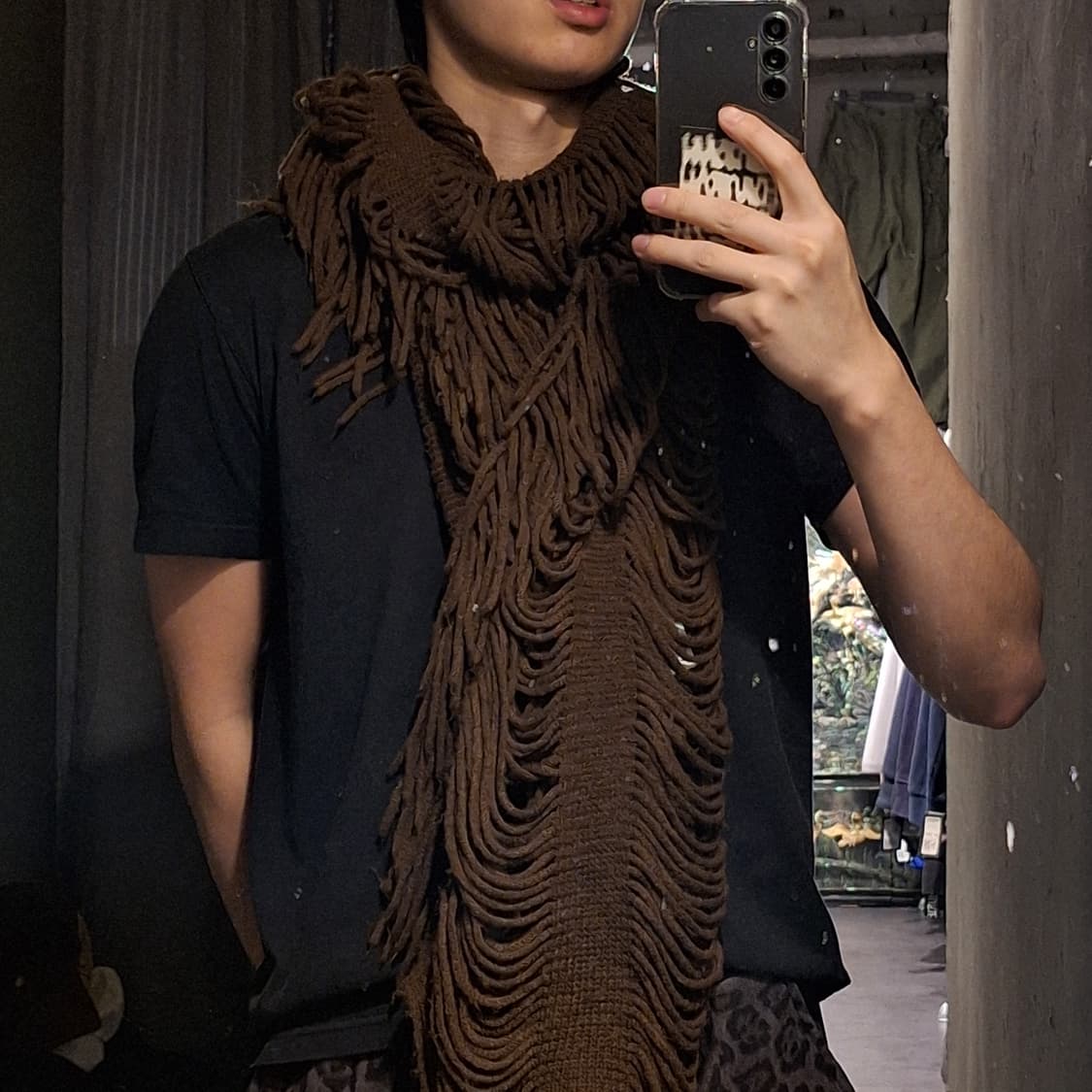 빈티지 브라운 그물 패턴 히피 모리 테슬 머플러 목도리 상품이미지7