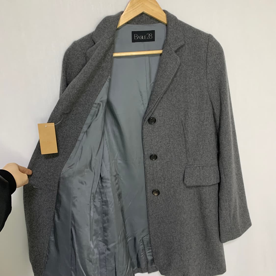 캐시미어 100% 빈티지 Basile28 그레이 여성 하프 코트 상품이미지6