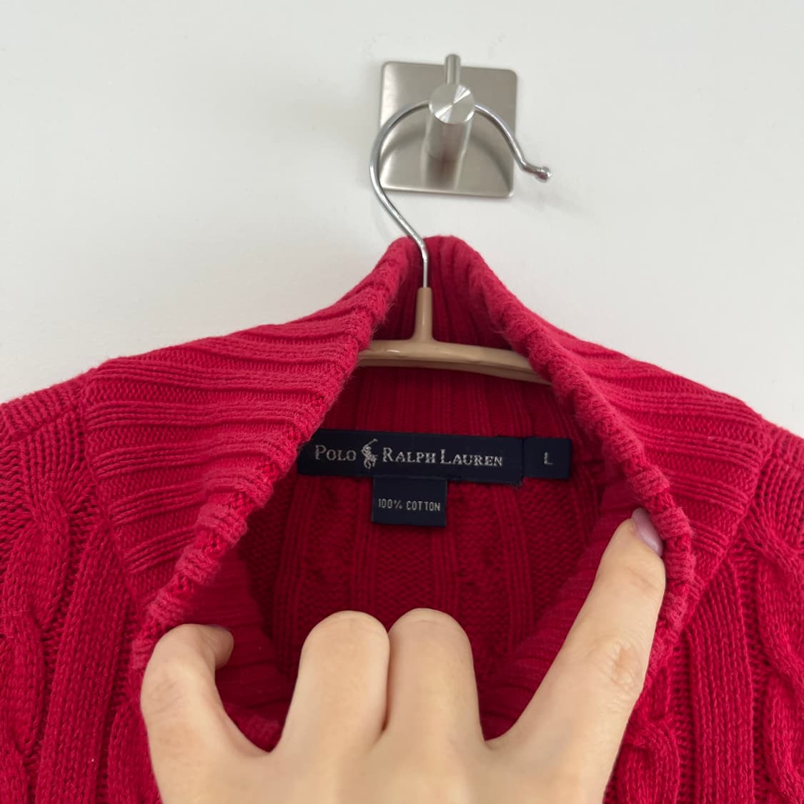 폴로 랄프로렌 골드 포니 레드 꽈배기 니트 집업 상품이미지5