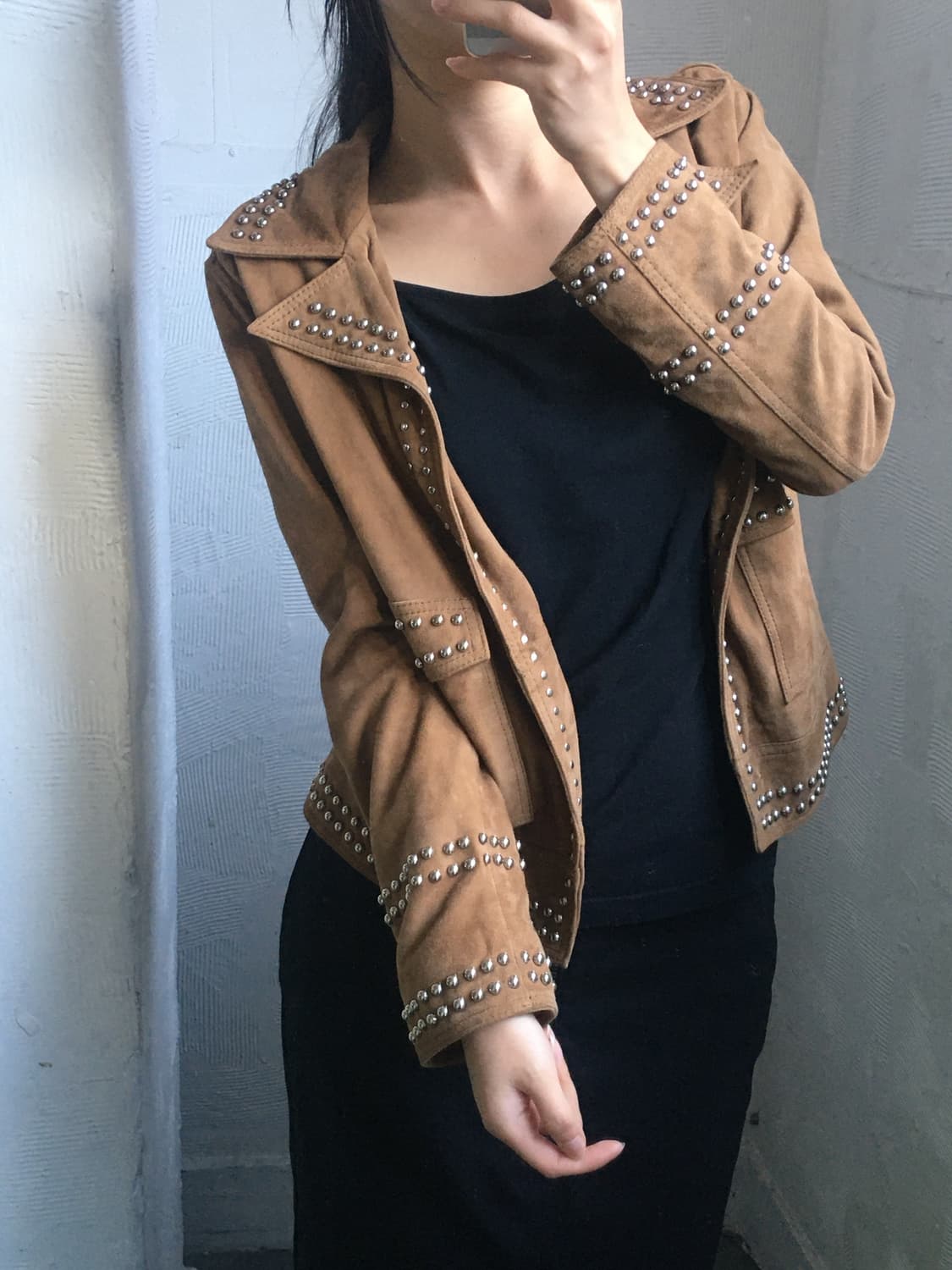 All Saints 올세인츠 브라운컬러 스터드 스웨이드 자켓 상품이미지4