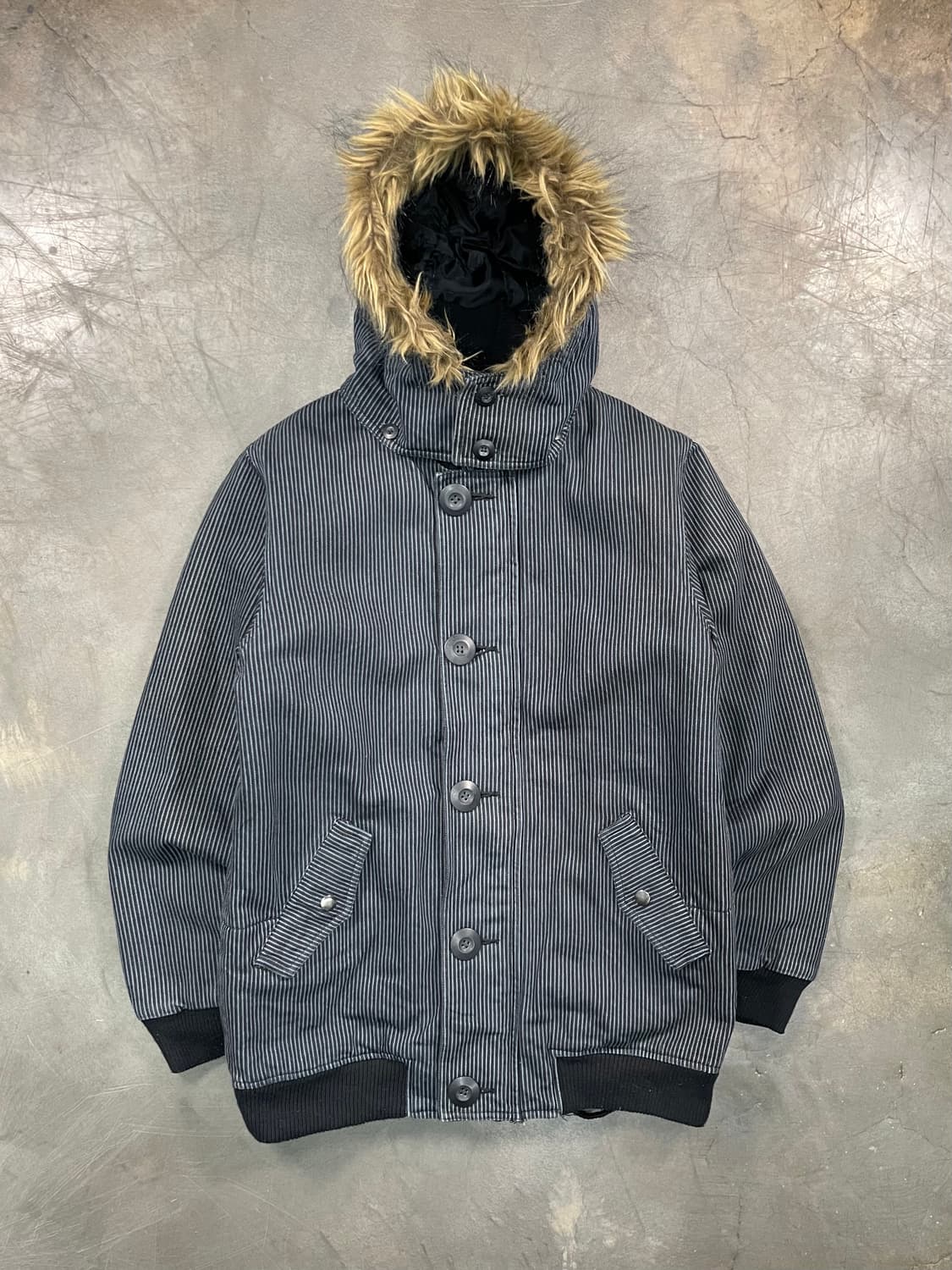 빈티지 스트라이프 퍼 후드 자켓 상품이미지1