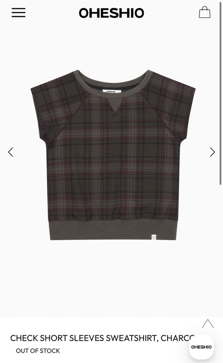 CHECK SHORT SLEEVES SWEATSHIRT, CHARCOAL 상품이미지1