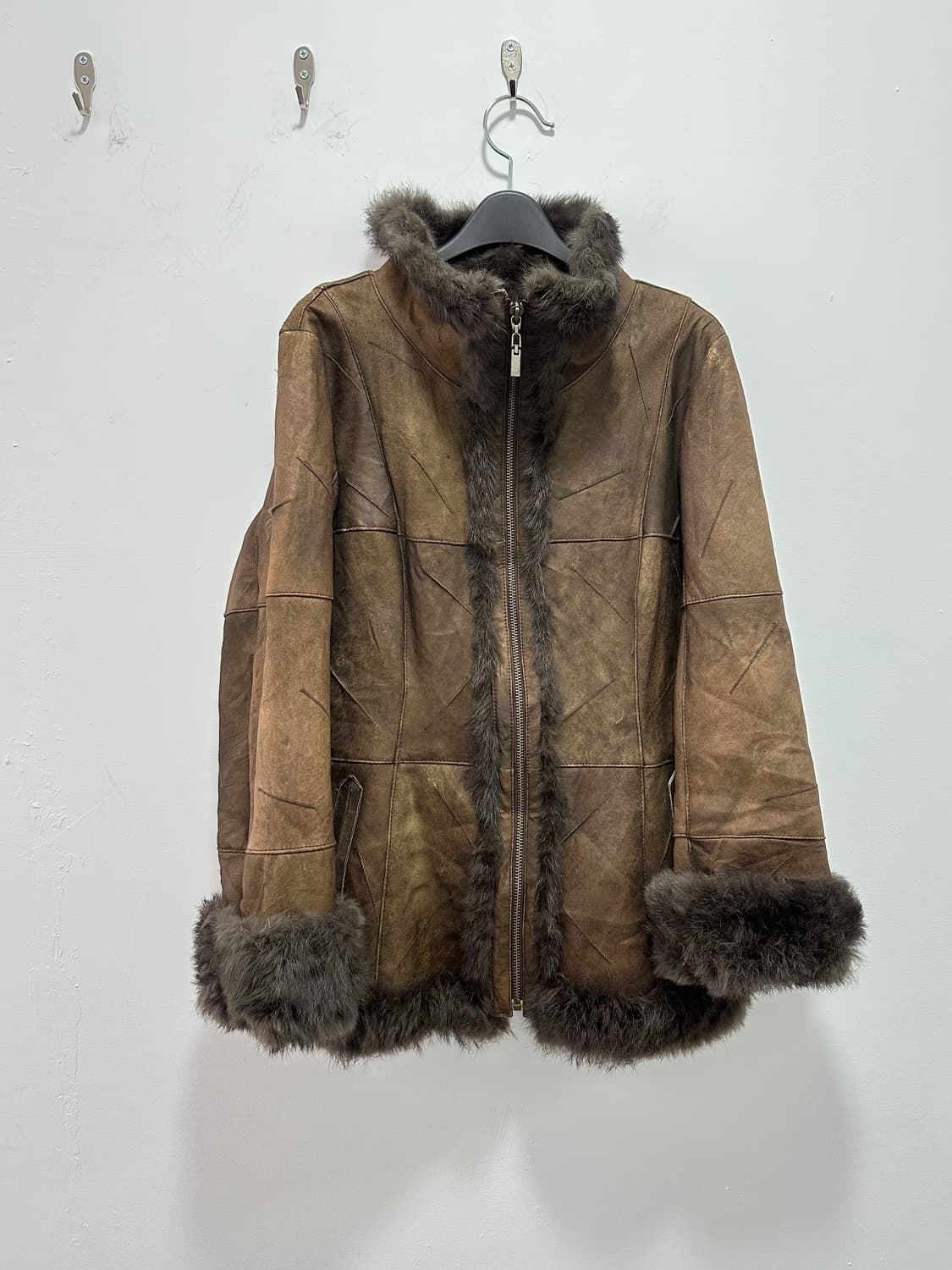 Rabbit brown fur trimming jacket 상품이미지6
