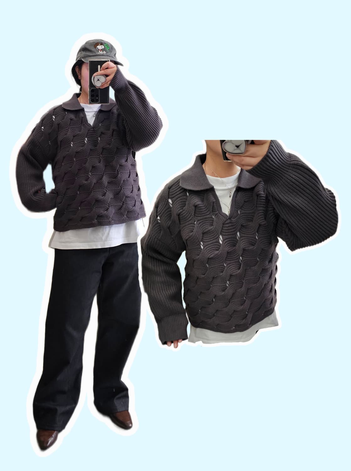 Japan 다크그레이 시스루 웨이브 니트 상품이미지2